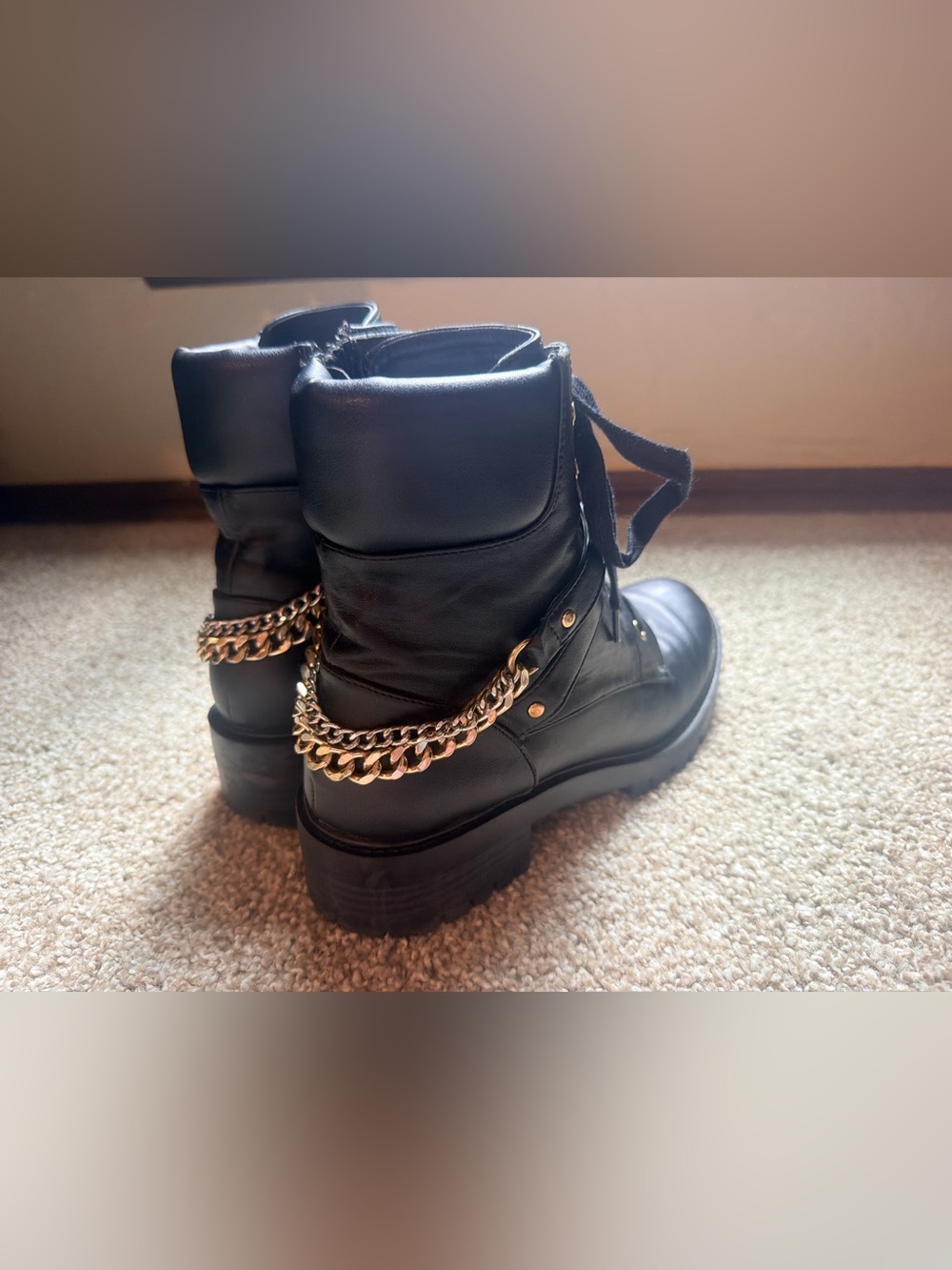 Rachel Zoe Black Combat Boots with Metal Hardware, Size 7.5 - Picture 2 of 8
